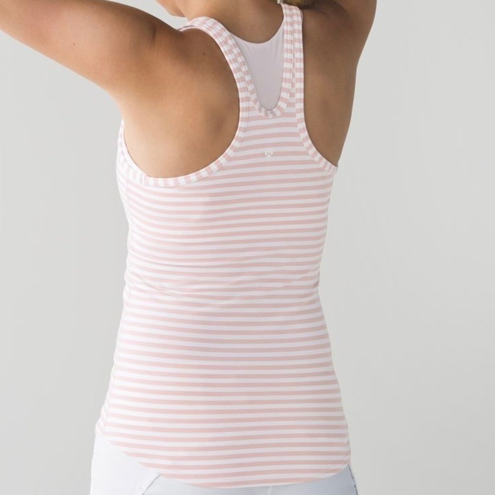 Lululemon Cool Racerback Tank Top Pink White Striped Yoga Athletic Shirt